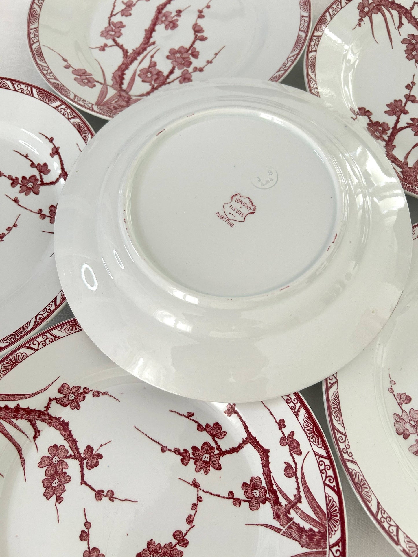 Ensemble de 6 assiettes plates - Aubépine - Longwy - La Brocanterie d'Estelle