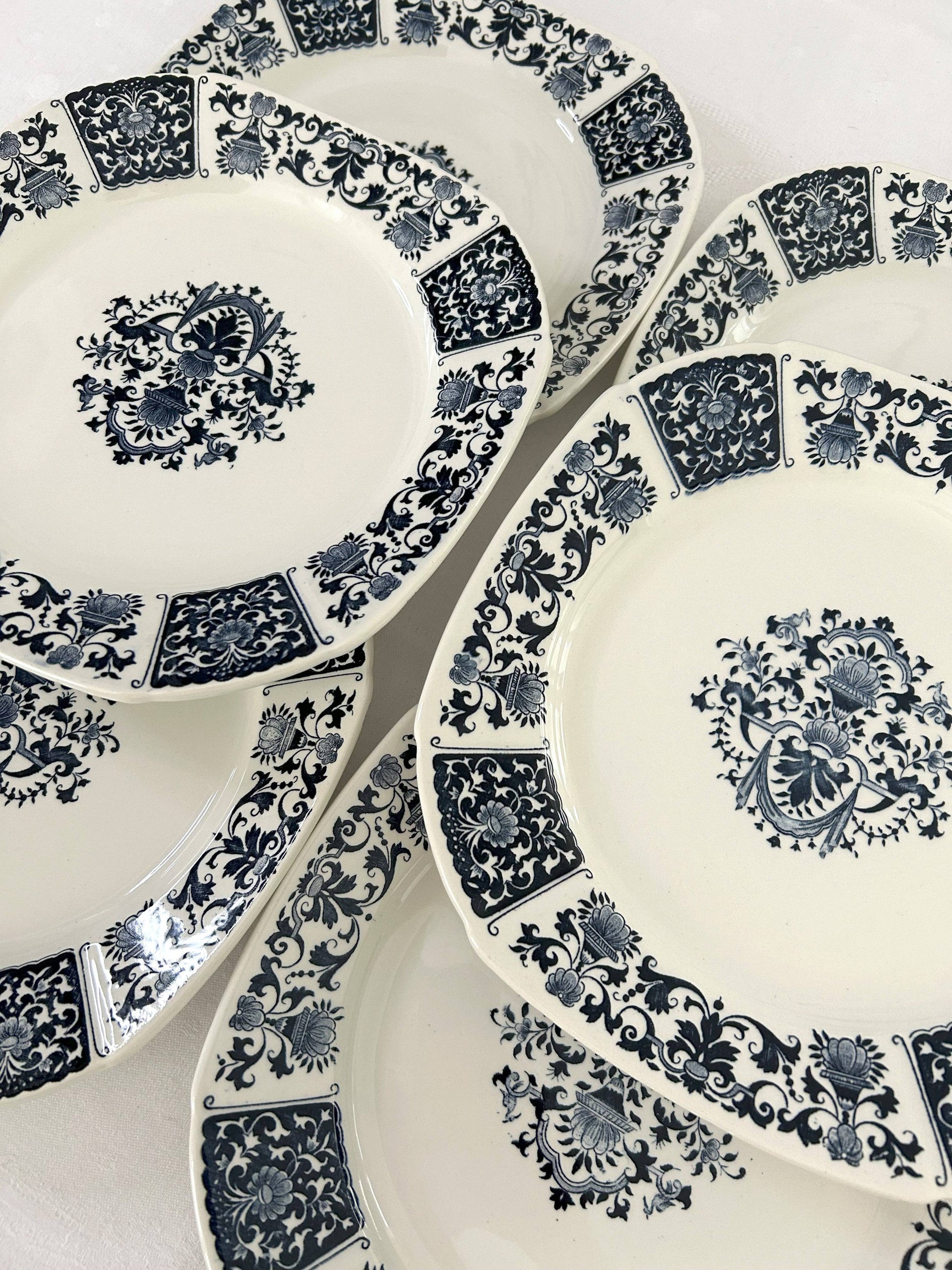 Ensemble de 6 assiettes plates - Ibis - Gien - La Brocanterie d'Estelle