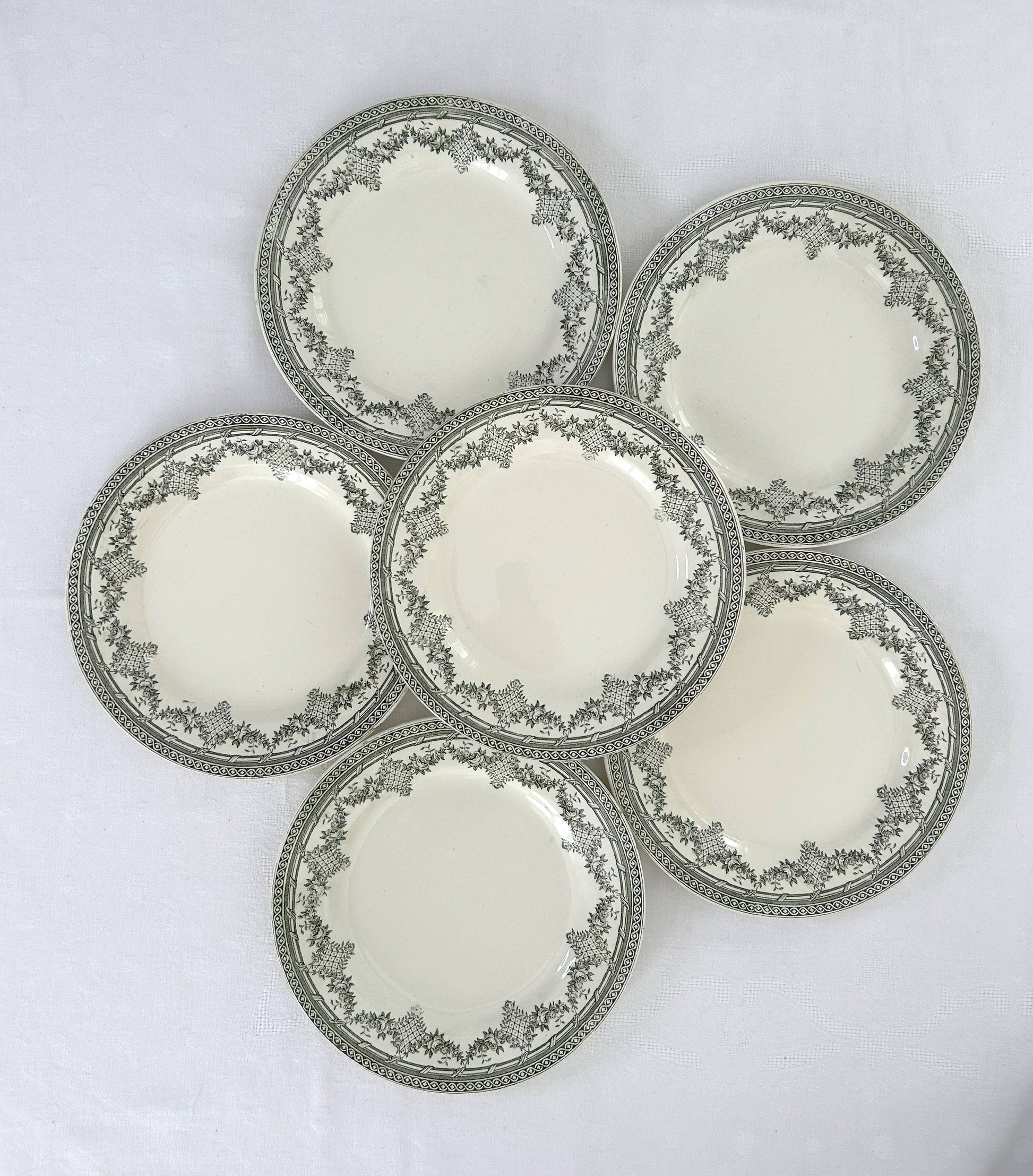 Ensemble de 6 assiettes plates - Antoinette - Clarirefontaine - La Brocanterie d'Estelle