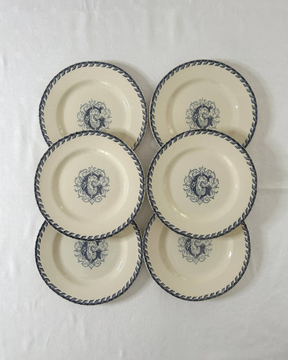 Ensemble de 6 assiettes plates - Monogramme G - Terre de fer - K&G Lunéville - La Brocanterie d'Estelle