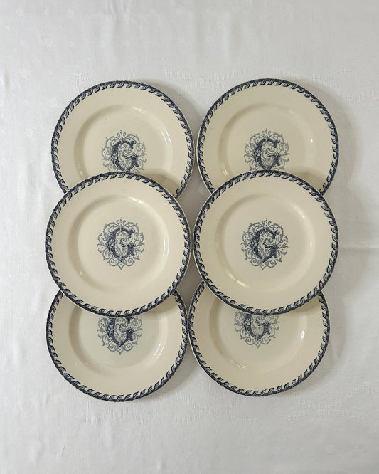 Ensemble de 6 assiettes plates - Monogramme G - Terre de fer - K&G Lunéville - La Brocanterie d'Estelle