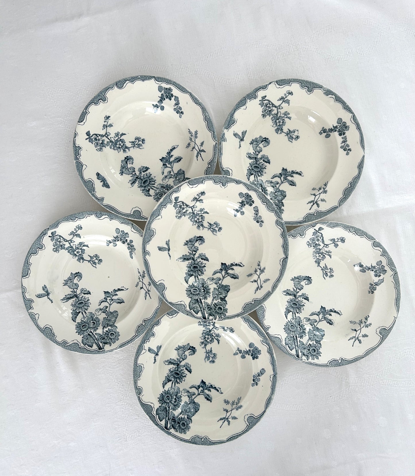 Ensemble de 6 assiettes creuses - Soleil - Longwy - La Brocanterie d'Estelle