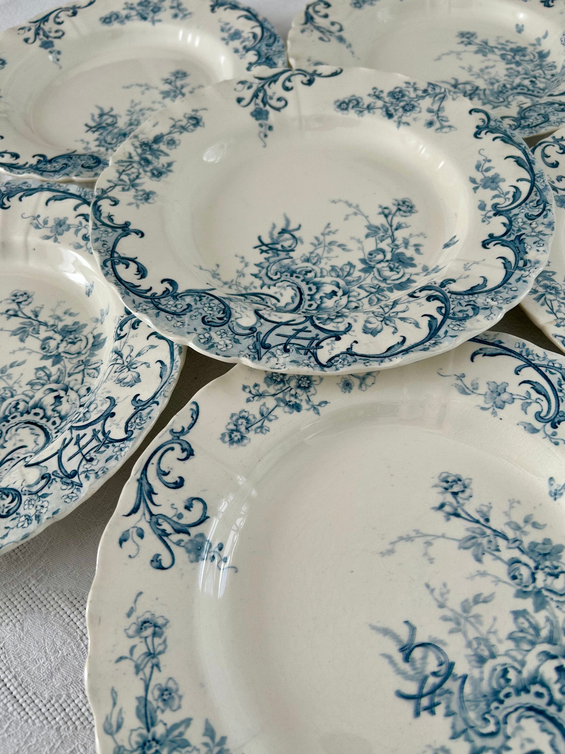 Ensemble de 6 assiettes semi creuses  - Fleury - Terre de fer - Sarreguemines - La Brocanterie d'Estelle