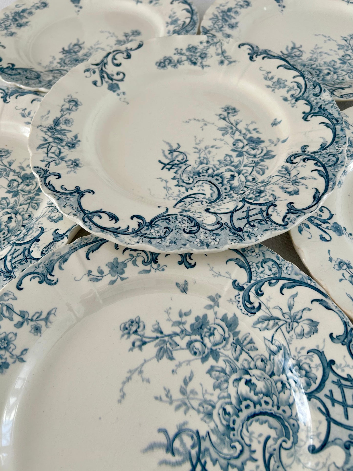 Ensemble de 6 assiettes plates - Fleury - Terre de fer - Sarreguemines - La Brocanterie d'Estelle