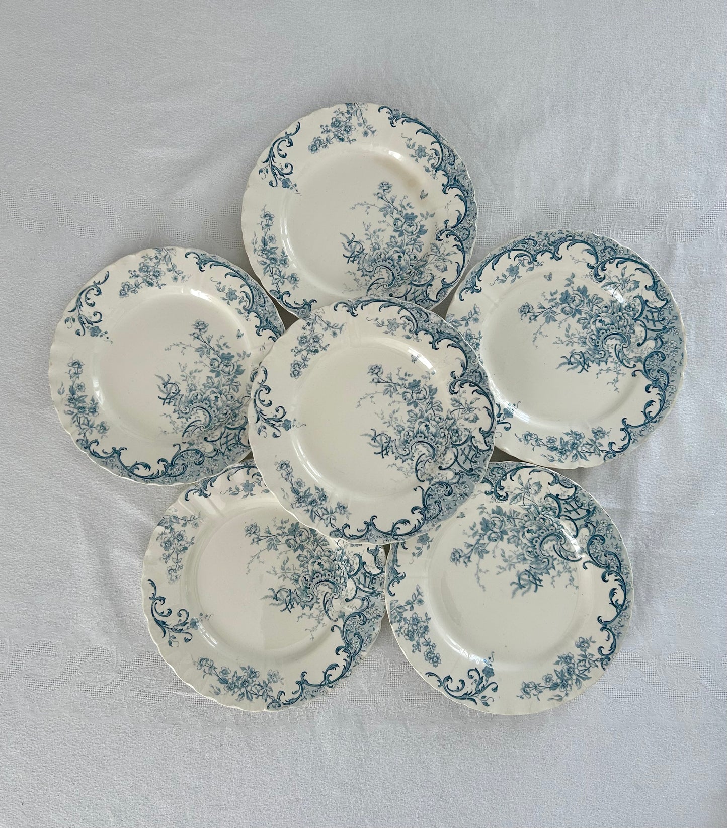 Ensemble de 6 assiettes plates - Fleury - Terre de fer - Sarreguemines - La Brocanterie d'Estelle