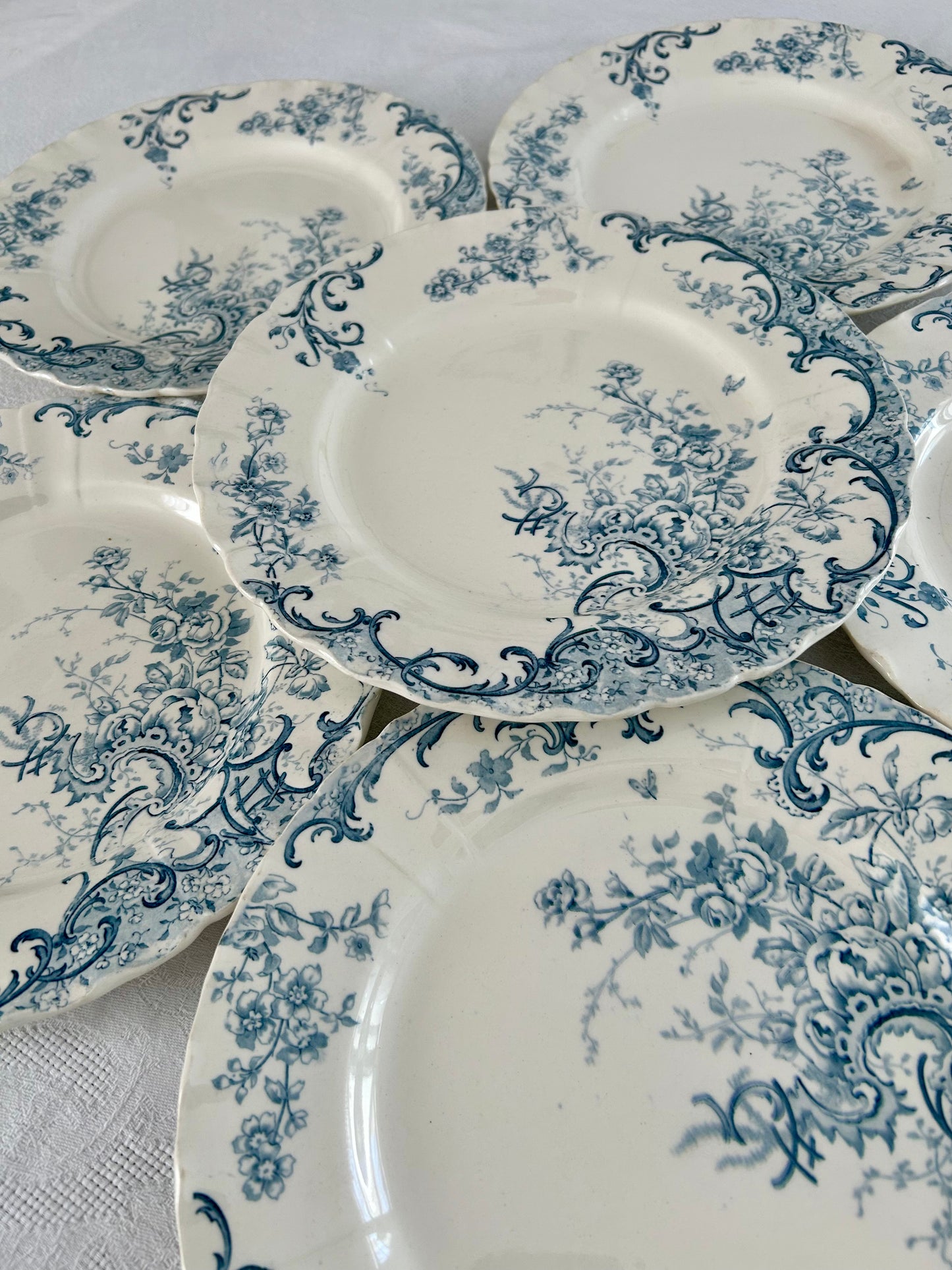 Ensemble de 6 assiettes plates - Fleury - Terre de fer - Sarreguemines - La Brocanterie d'Estelle