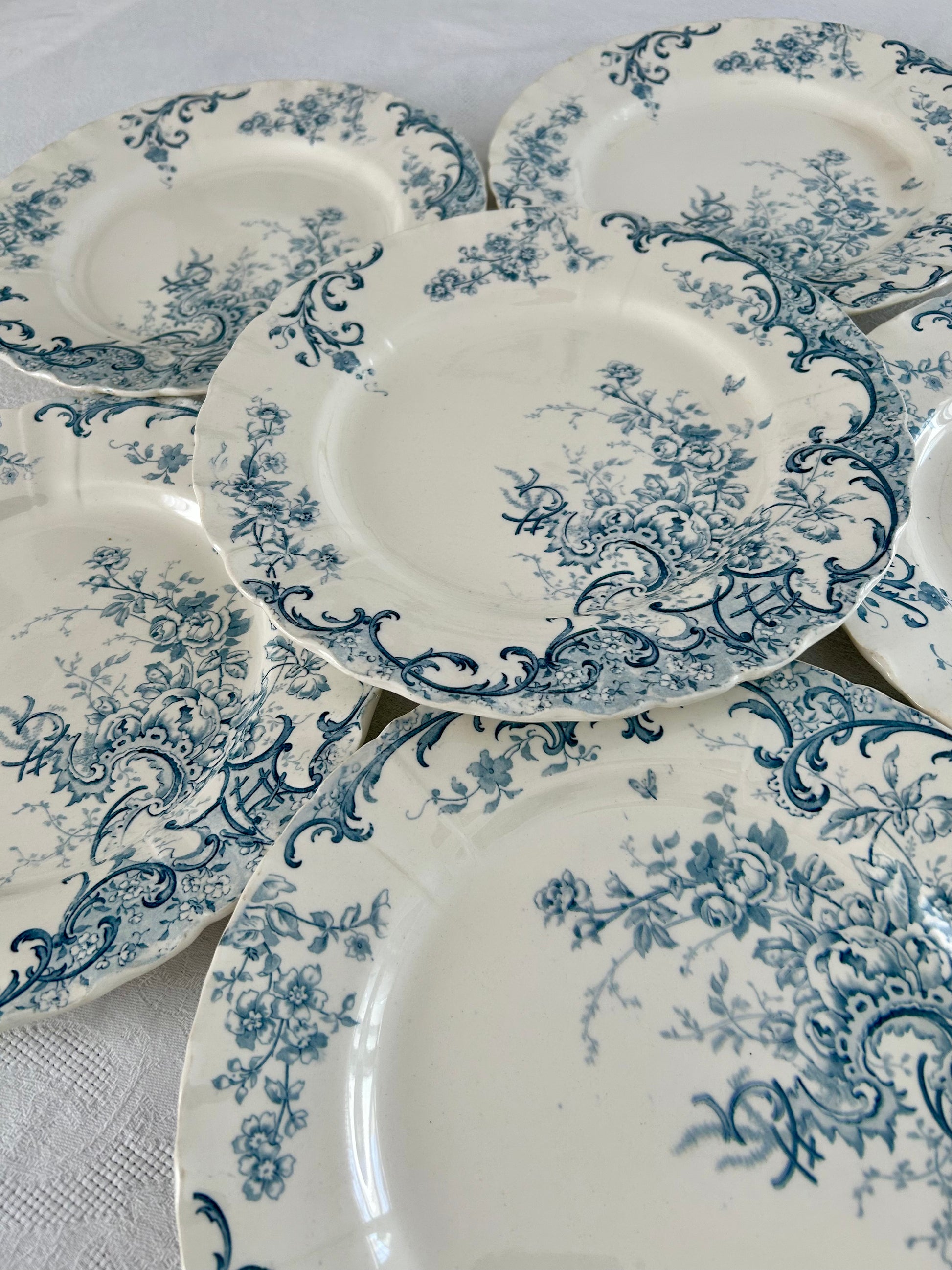 Ensemble de 6 assiettes plates - Fleury - Terre de fer - Sarreguemines - La Brocanterie d'Estelle